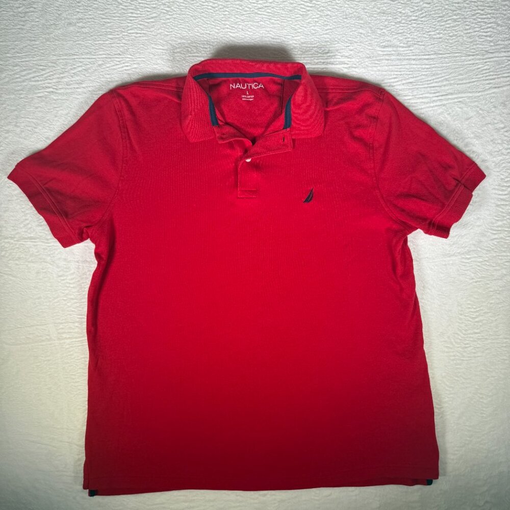 Nautica Polo‎ Shirt Men's L Red Golf Performance Short Sleeve Side Slit Pullover